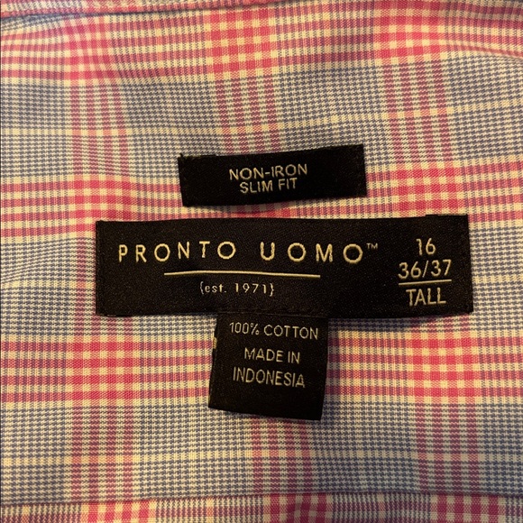 Pronto Uomo men’s blue and pink long sleeve button down shirt size 16 tall - Picture 7 of 8